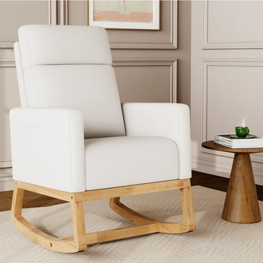 SAETSFEG Rocking Chair Nursery, Comfortable Upholstered Glider Rocker Chairs Indoor for Adults, Mid-Century Modern Nursing Accent Rockers for Living Room, Bedroom, Ivory