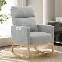 SAETSFEG Rocking Chair Nursery,Linen Upholstered Glider Rocker with Side Pocket and Wood Legs, Modern Accent Chair for Small Space, Living Room, Bedroom, Lightgrey