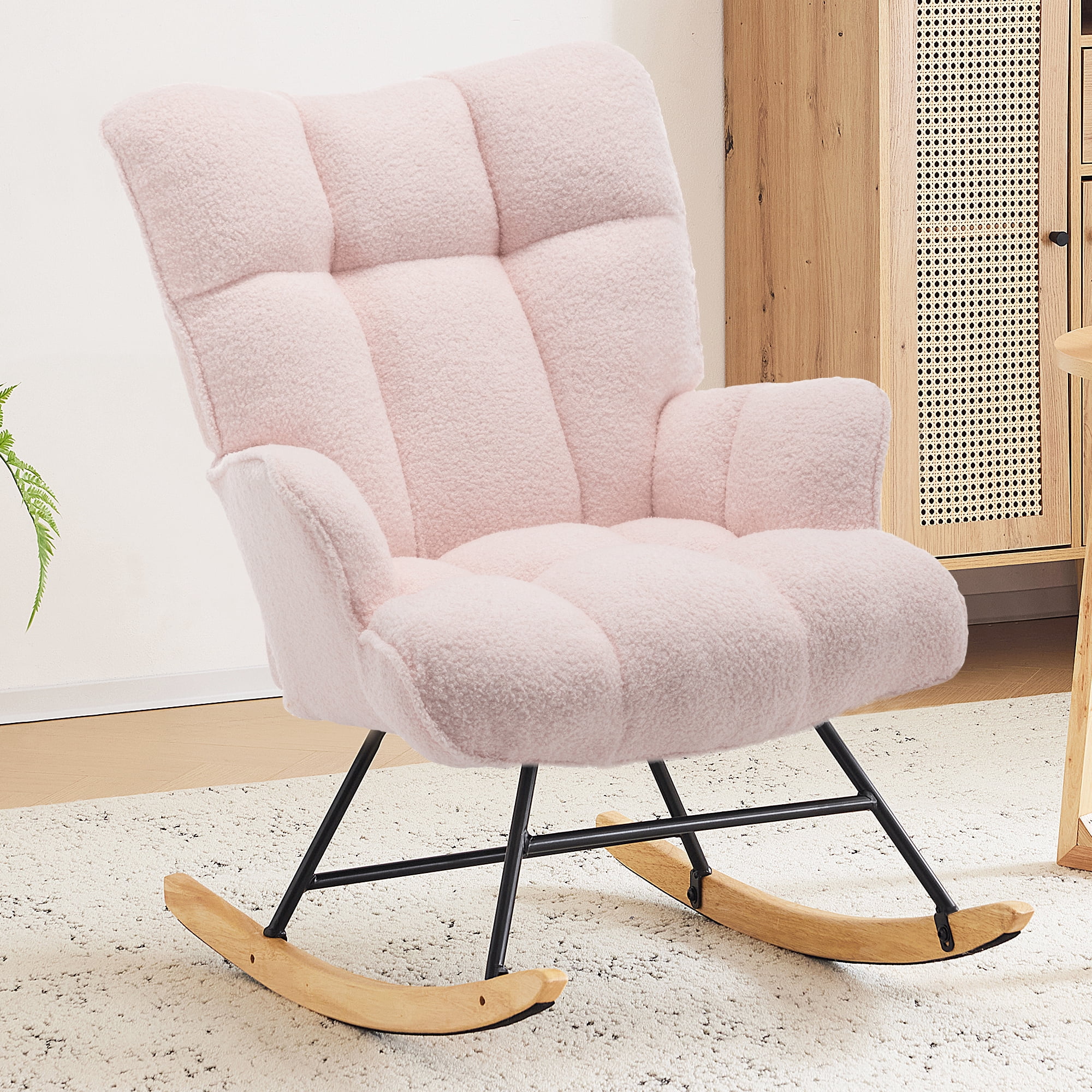 SAETSFEG Rocking Chair Nursery Teddy Upholstered Glider Rocker Rocking ...