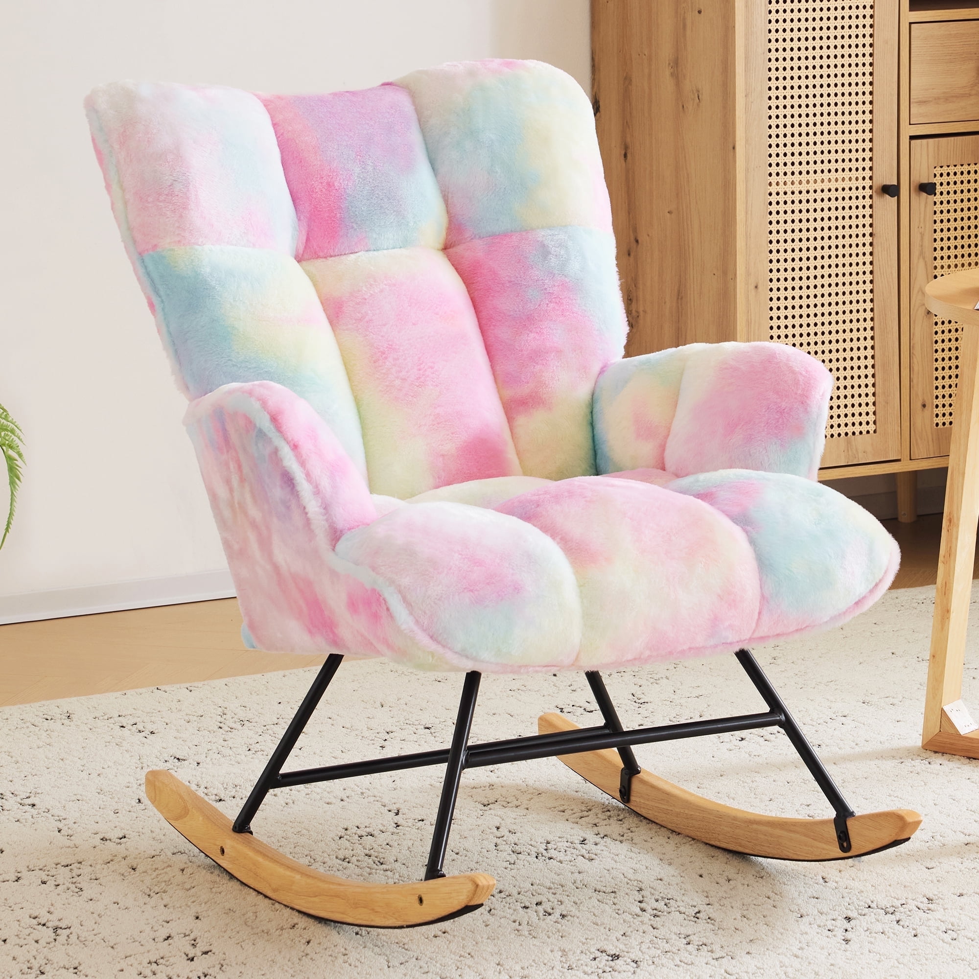 SAETSFEG Rocking Chair Nursery Teddy Upholstered Glider Rocker Rocking ...
