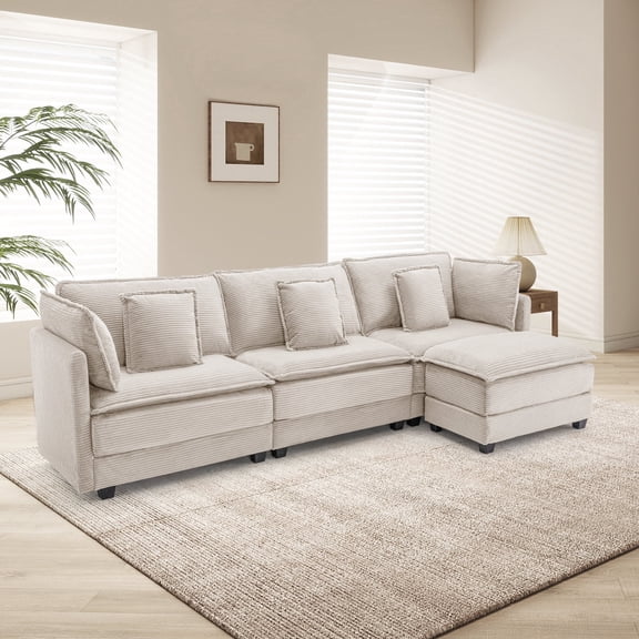 SAETSFEG Sectional sofa, L-Shape Couch with Movable ottoman, Modern Modular Sofa for Living Room,Beige