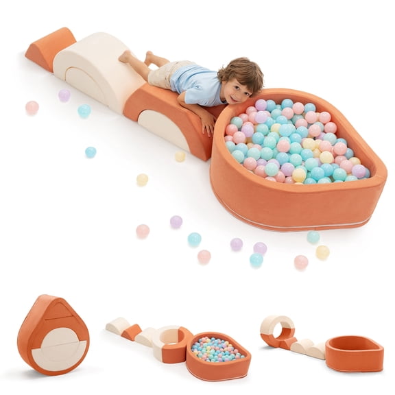 SAETSFEG Toddler Climbing Toys with Ball Pit, 6-Piece Baby Foam Climbing Blocks, Indoor Soft Play Set for Crawling, Climbing, Balance & Creative Play, Orange, Balls Not Included