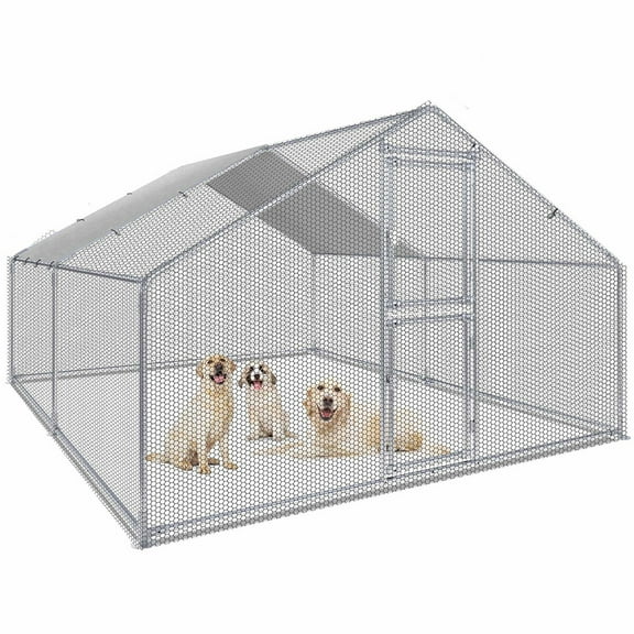 SAEWUD 13 x 9.8 x 6.4FT Outdoor Dog Kennel Run House with Roof Cover, Heavy-Duty Metal Enclosure Playpen for Large Dogs, Backyard & Garden Pet Cage