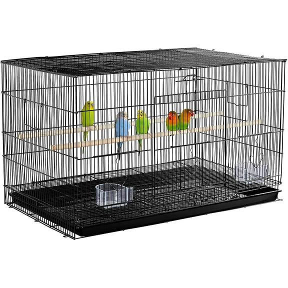 SAEWUD 30'' Large Iron Flight Bird Cage – Spacious Design for Parrots, Parakeets, Cockatiels, Budgies, Conures & Quakers | Durable & Easy-Clean Home Cage，Black