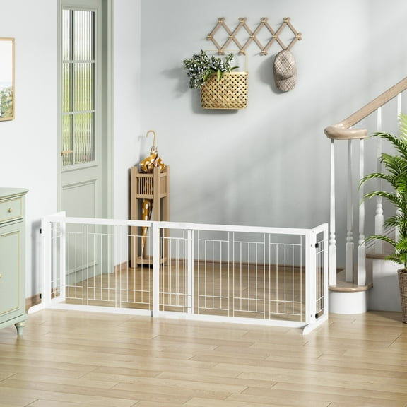 SAEWUD 71" Dog Gate Indoor for Doorways Extra Wide, Wooden Free Standing Pet Fence for Doorways No Drilling for Stairs, Safety for Puppy for Small to Medium-Sized Dog