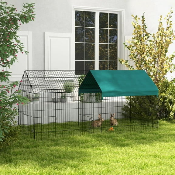 SAEWUD 87"L Small Animals Pet Playpen Catio Cage with Doors for Rabbits, Guinea Pig, Chicken, Chinchillas, Cat, Quail, Duck, Outdoor Inoor Usee with Spire Roof, Green