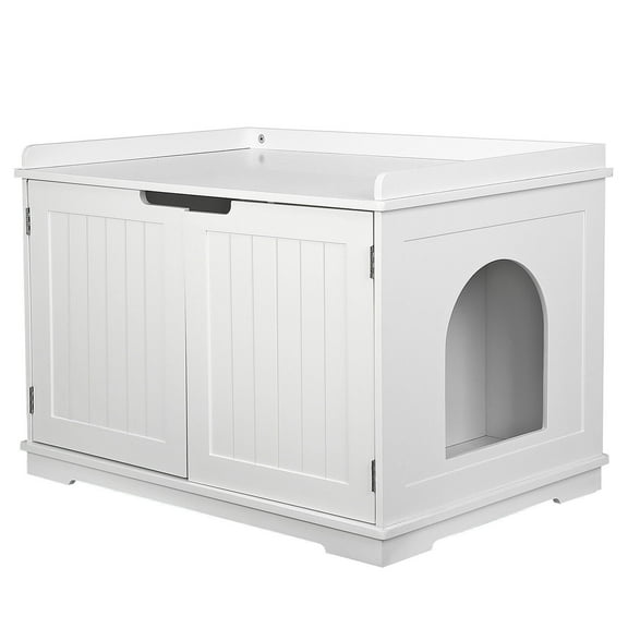 SAEWUD Cat Litter Box Enclosure – Hidden Wooden Storage Bench, Furniture-Style Cover for Odor Control (29.8"L x 20"W x 20.5"H).White