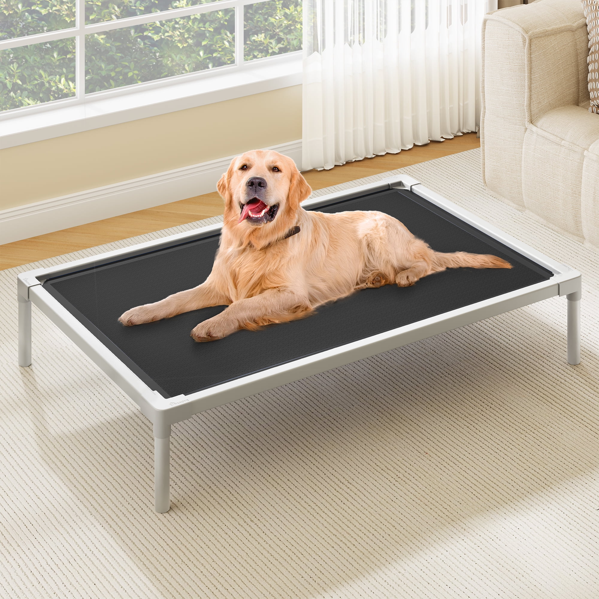 View of SAEWUD Cooling Elevated Dog Bed, Sturdy Dog Bed with Aluminum Frame ...