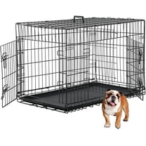 SAEWUD Dog Crate, Dog Kennel 48 Inch Double Door Metal Crate Foldable Puppy Supplies Cage with Divider Panel, Handle, Plastic Tray for Pet Animals Outdoor Indoor (48 Inch) ,Black, 48In