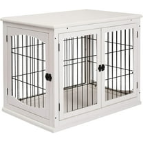 SAEWUD Dog Crate Furniture, Small Dog Cage End Table with Two Opening Sides, Lockable Door, Puppy Kennel Indoor, Cute and Decorative, Pure White