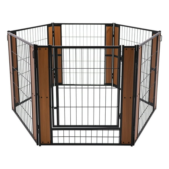 SAEWUD Dog Exercise Playpen Expandable Dog Cage Heavy Duty Foldable Dog Fence Pet Pen - Indoor/Outdoor Use, Safe, Durable & Easy to Set Up.Brown - One Set