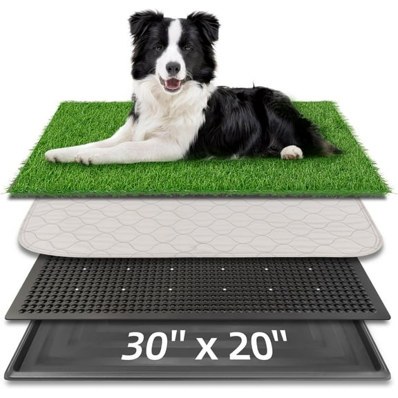 SAEWUD Dog Grass Pad, Large Artificial Grass Patch for Dogs with Tray, Washable Dog Litter Box, Fake Grass Turf for Dogs to Pee on, Black and Green