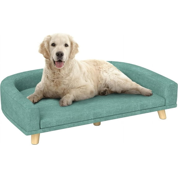 SAEWUD Dog Sofa Couch, Luxury Pet Bed with Comfortable Cushion, Washable Cover, Wooden Legs, Anti-Slip Mat for Large Dogs, Cats & Kittens – Ideal for Home & Apartment Use.Green