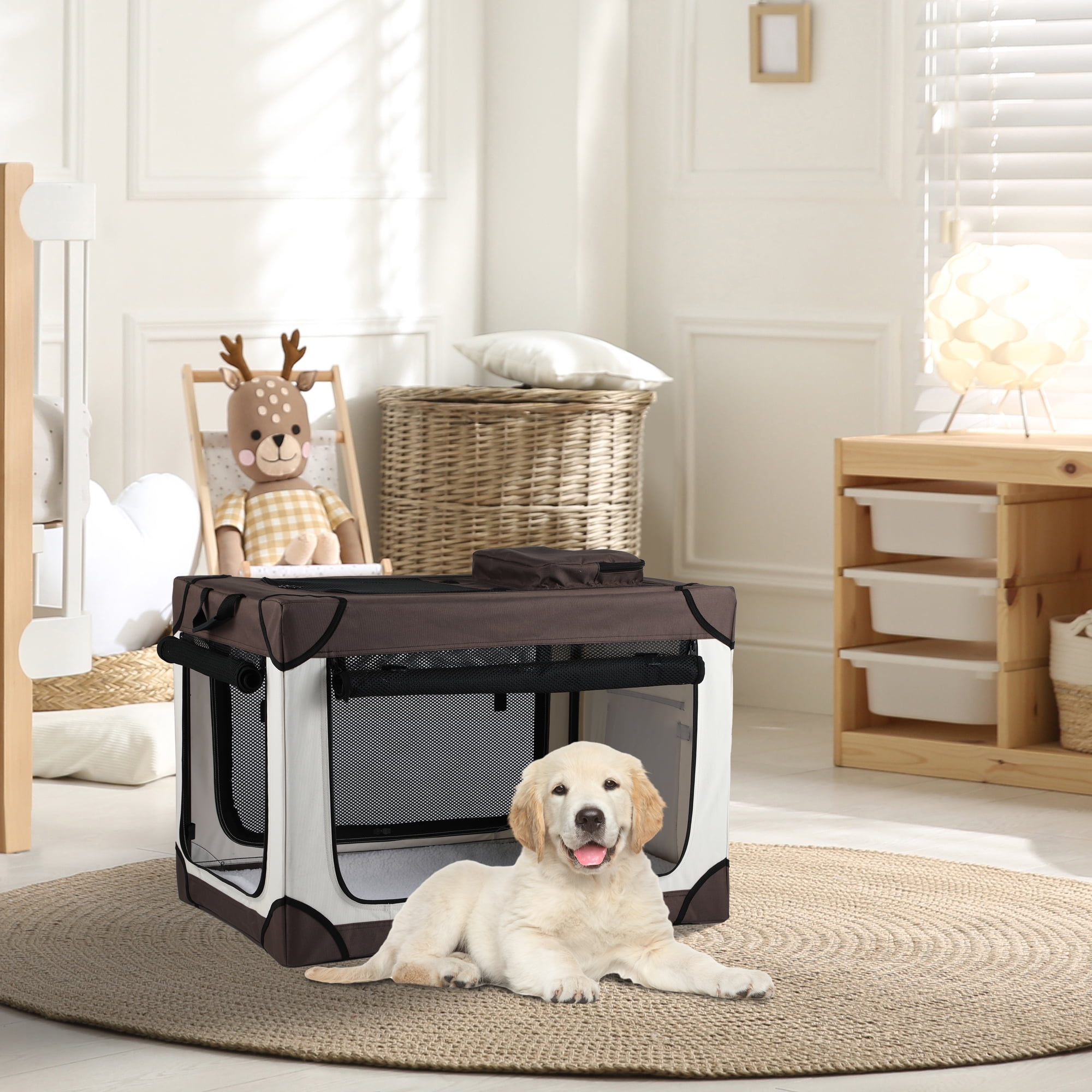 SAEWUD Foldable Soft Dog Crate, 4-Door Collapsible Pet Kennel for ...