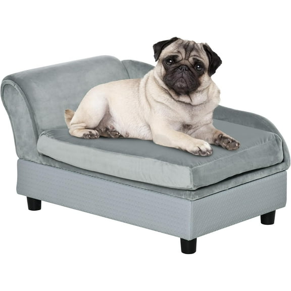 SAEWUD Modern Dog Couch with Hidden Storage, Small Dog Sofa Bed with 2" Soft Foam, Stylish Pet Furniture for Puppies and Small Breeds, Ideal for Living Room or Bedroom - Pale Gray