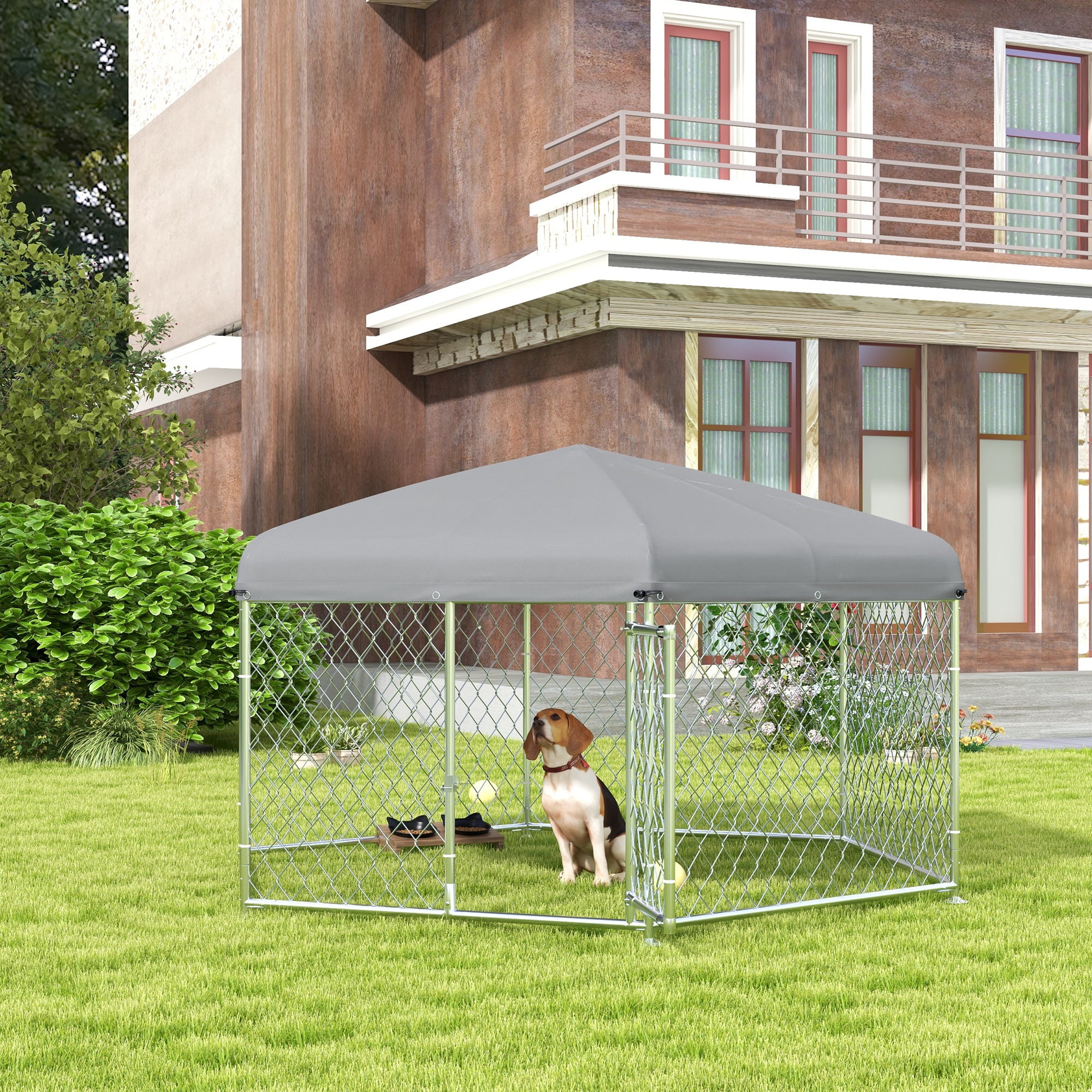 SAEWUD Outdoor Dog Kennel with Waterproof Roof, Heavy-Duty Steel Dog ...