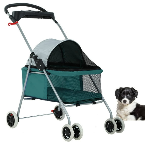 SAEWUD Pet Stroller 4-Wheel Posh Folding Waterproof Portable Travel Dog & Cat Stroller with Cup Holder for Pet Outings, Shopping & Walks,Teal