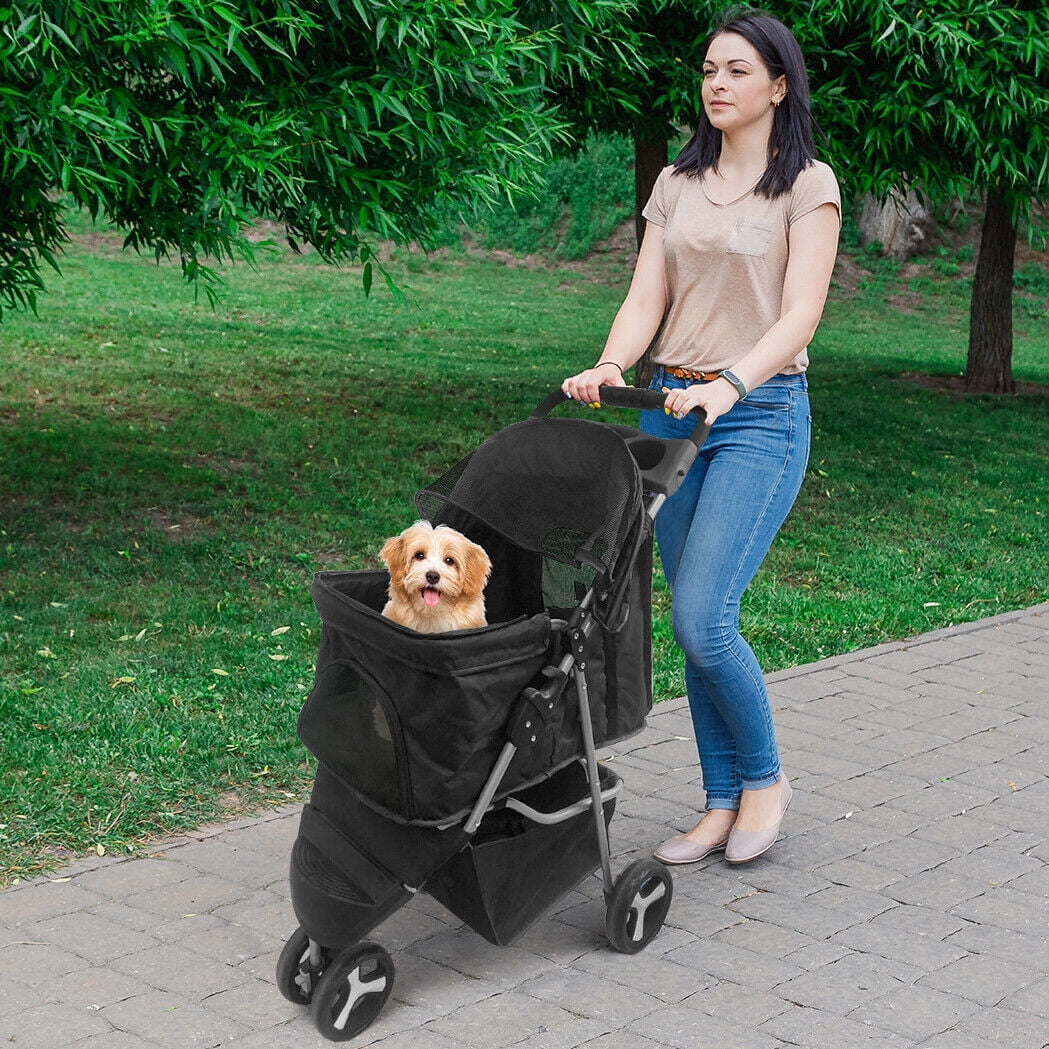 Lightweight Dog Travel Stroller 3/4-Wheel Lightweight Pet Dog Stroller -  Foldable With Safety Belt & Cup Holder