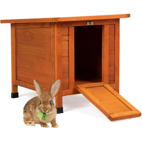 SAEWUD Rabbit Hutch,Outdoor Cat House Weatherproof, Bunny Cage Indoor with Openable,Portable Small Animals Shelters with Nonslip Ramp for Hideout Rabbits/Feral Cats/Chicken/Duck/Small Animals-Orange