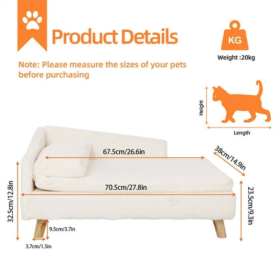 SAEWUD Super Fluffy Raised Puppy Sofa Bed – Soft Cat Dog Couch with Cushion, Cozy Pet Lounger for Small Dogs & Kittens, Ideal for Indoor Relaxation