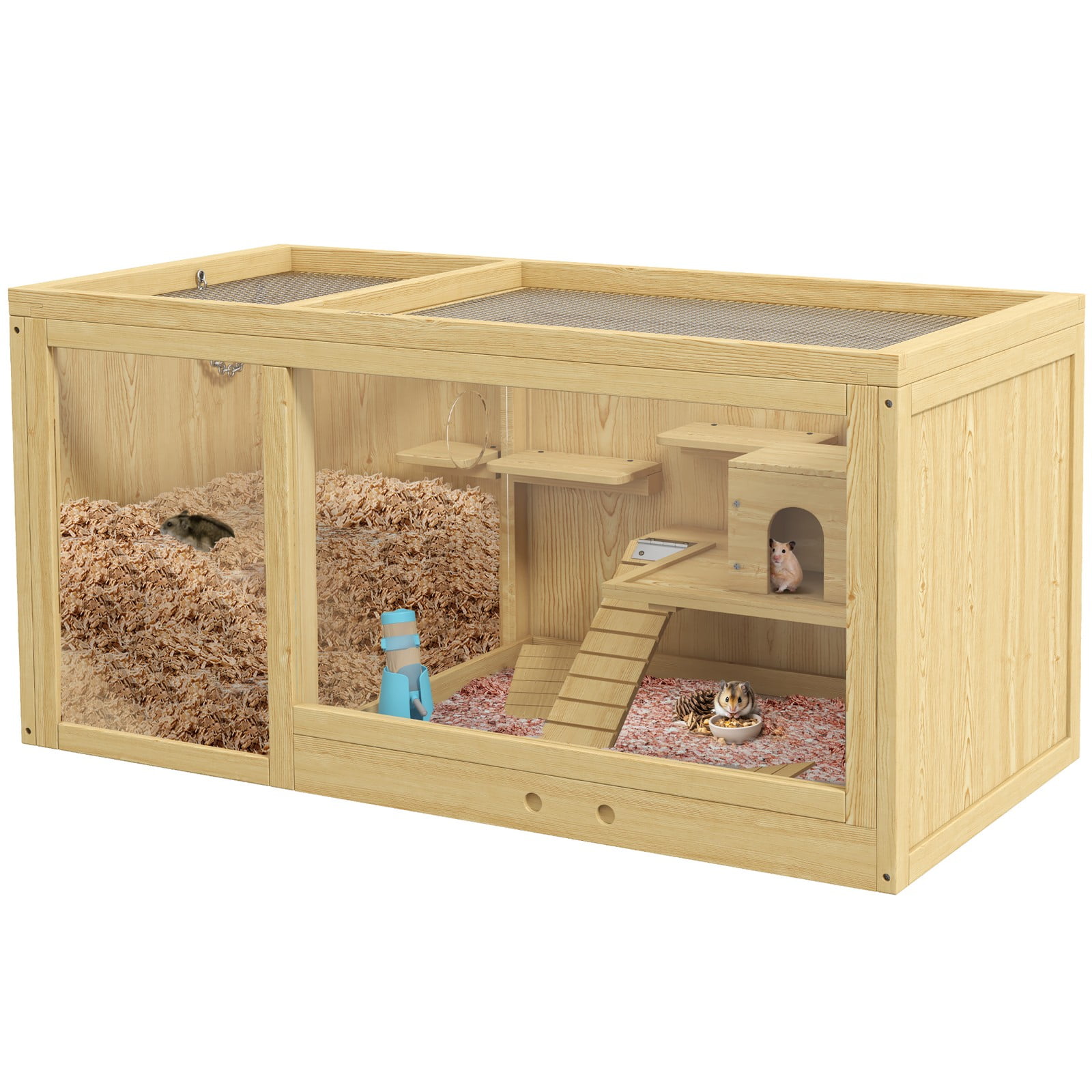 SAEWUD Wooden Hamster Cage – Extra Large Multi-Level Dwarf Hamster ...
