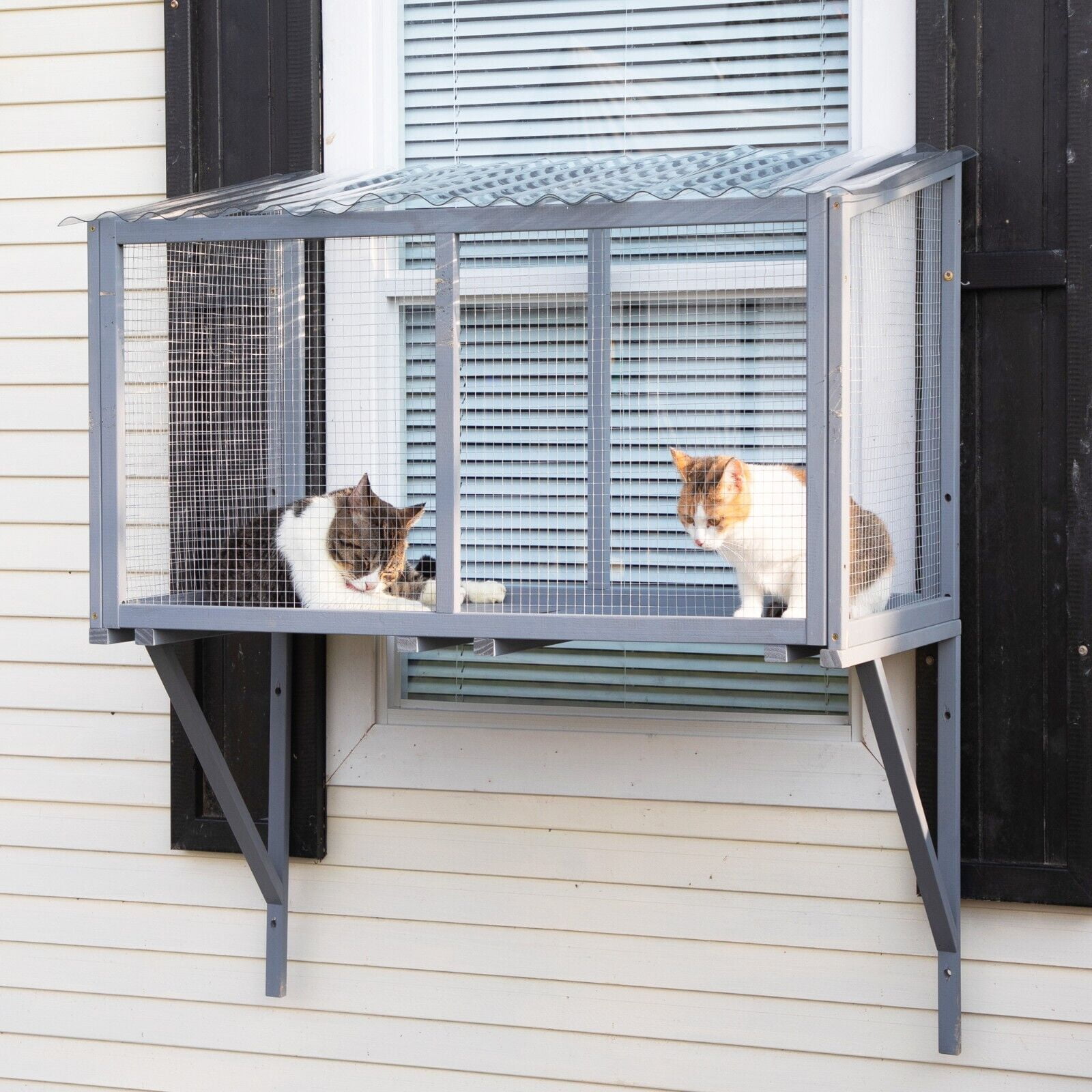 SAEWUD Wooden Window Catio for Cats, Outdoor Cat Enclosure Box, Secure ...
