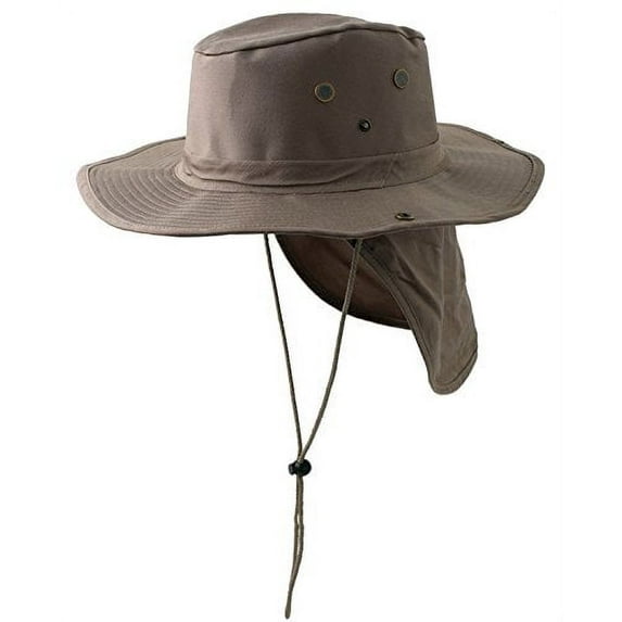 SAFARI Hat/ Boonie in Dark Tan/ Khaki Neck Flap Chin Strap Fishing Bucket Hat Outdoor (Khaki, X-Large)