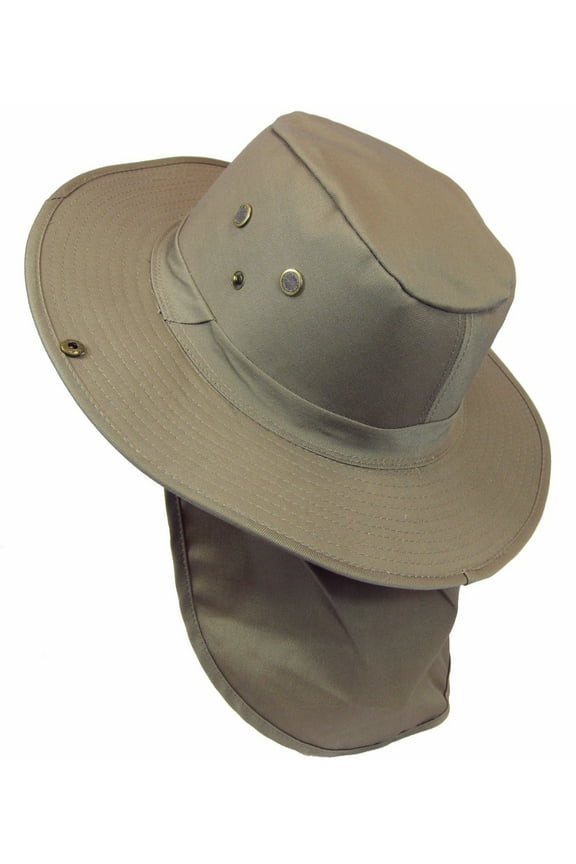 SAFARI Hat/ Boonie in Dark Tan/ Khaki Neck Flap Chin Strap, Fishing Bucket Hat Outdoor