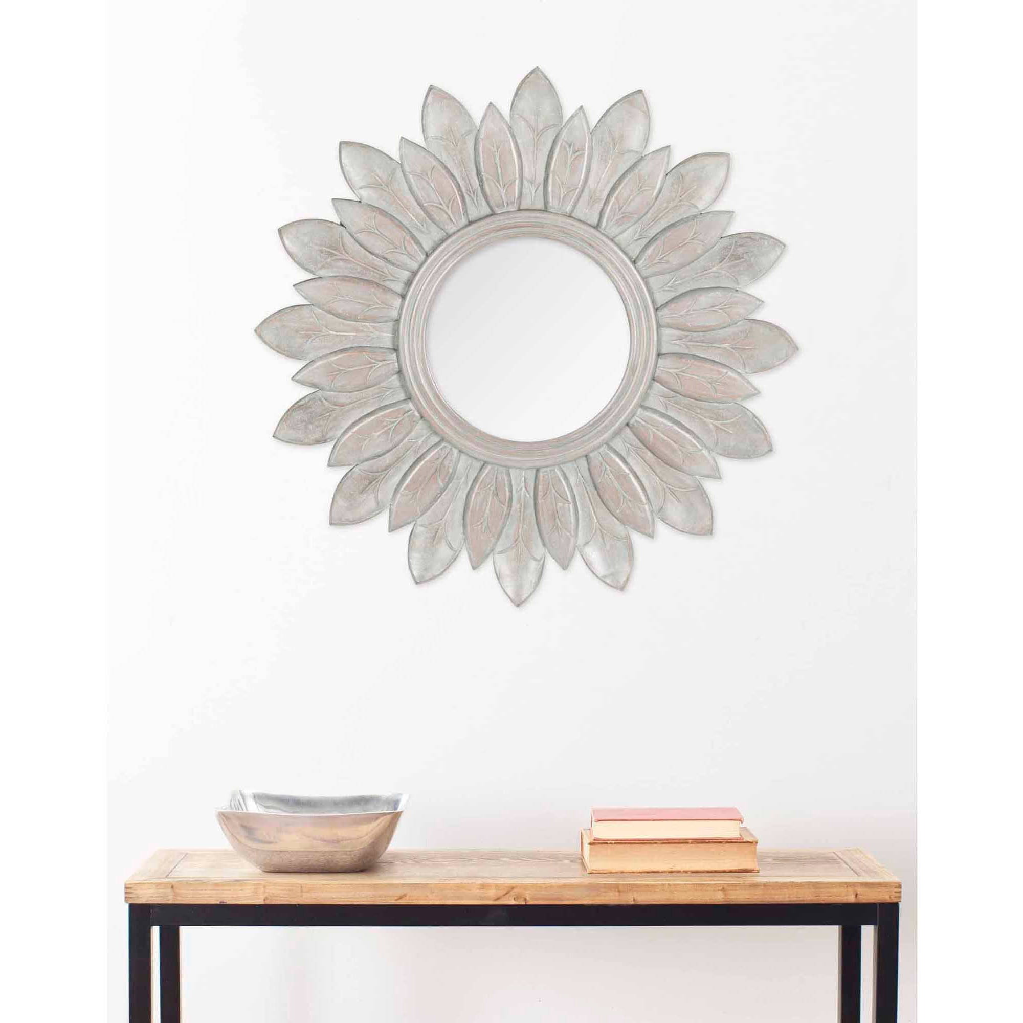 SAFAVIEH 12" Round Sun King Glam Floral Mirror, Grey