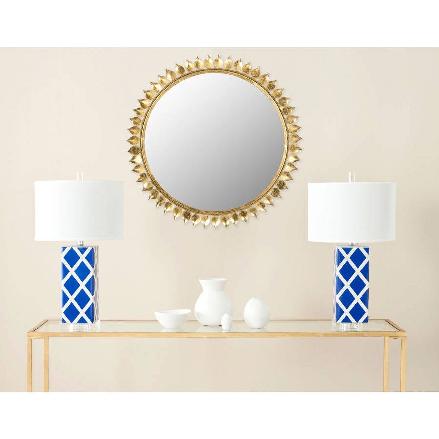 SAFAVIEH 21.6" Round Leaf Crown Sunburst Mirror, Gold