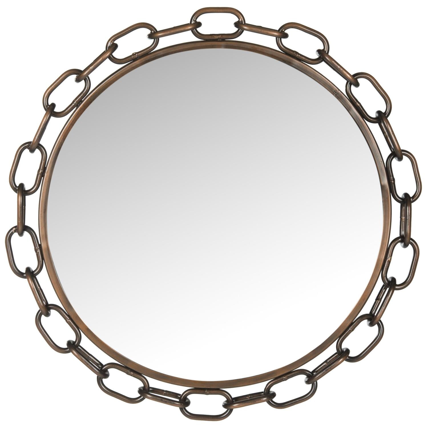 Contemporary 26" Round Bronze Wood Vanity Mirror with Chain Link