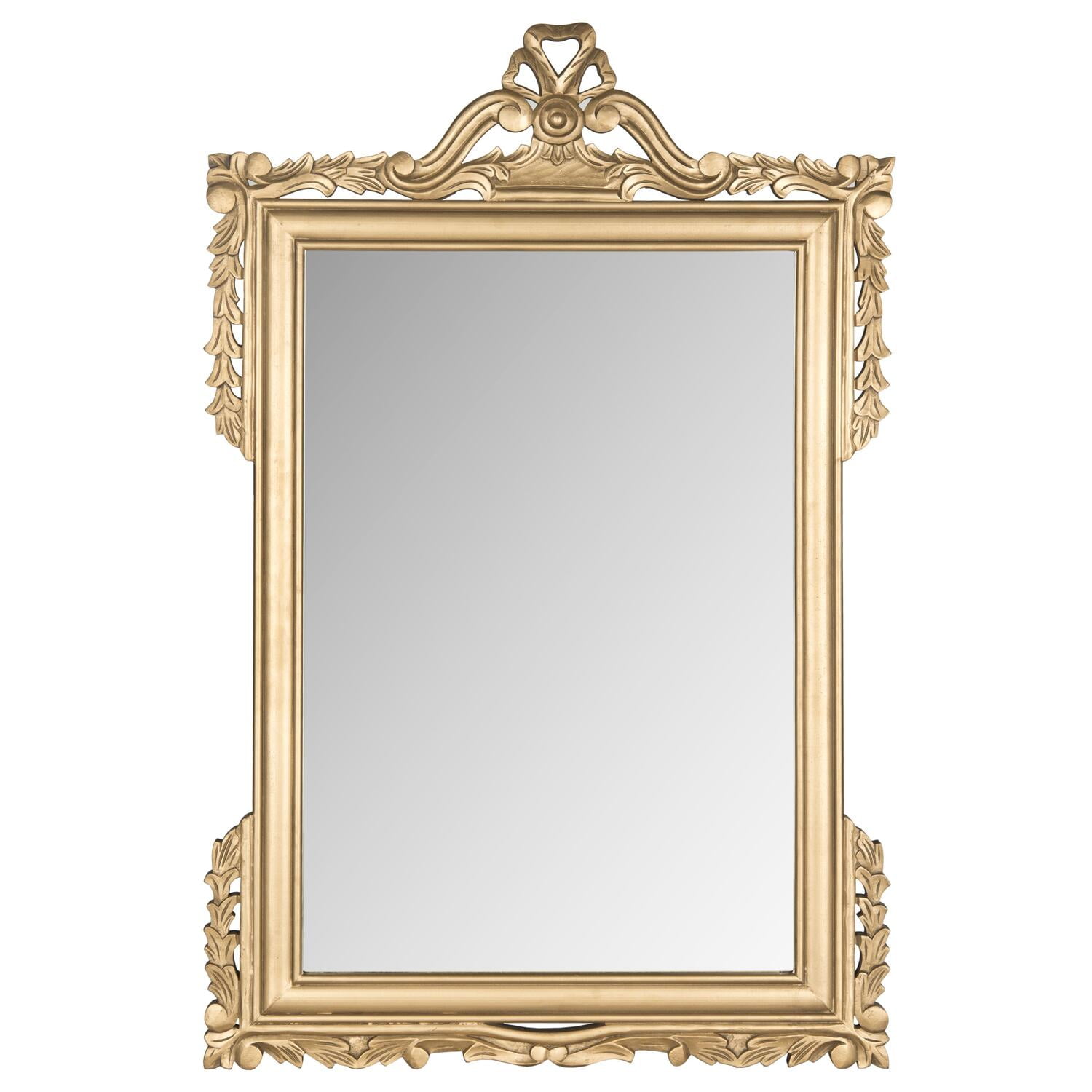 Gold Ornate Rectangular Wall Mirror with Wood Frame