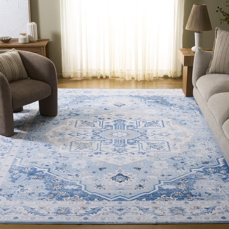 SAFAVIEH Arizona Thames Oriental Machine Washable Area Rug, Light Blue/Blue, 8' x 10'