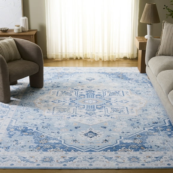 SAFAVIEH Arizona Thames Oriental Machine Washable Area Rug, Light Blue/Blue, 8' x 10'