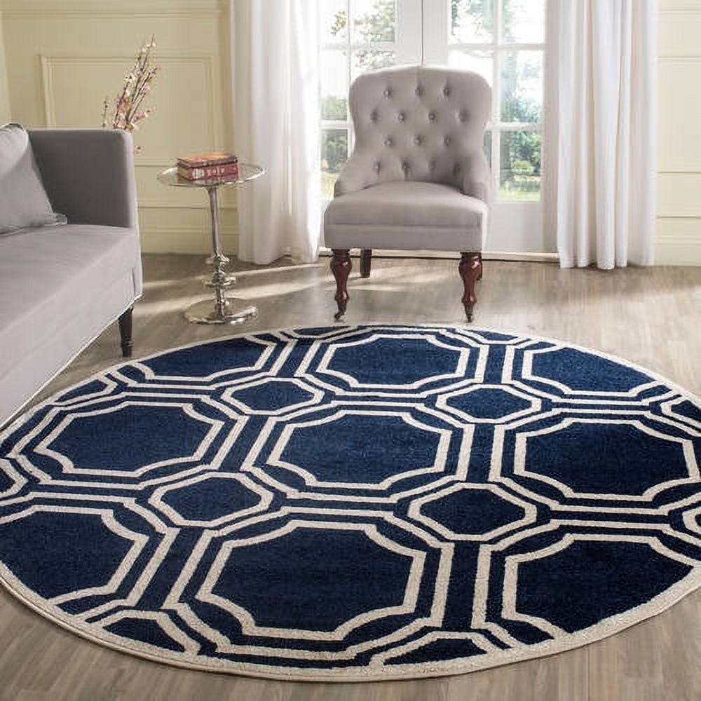 Navy and Ivory Geometric 8' x 10' Synthetic Area Rug