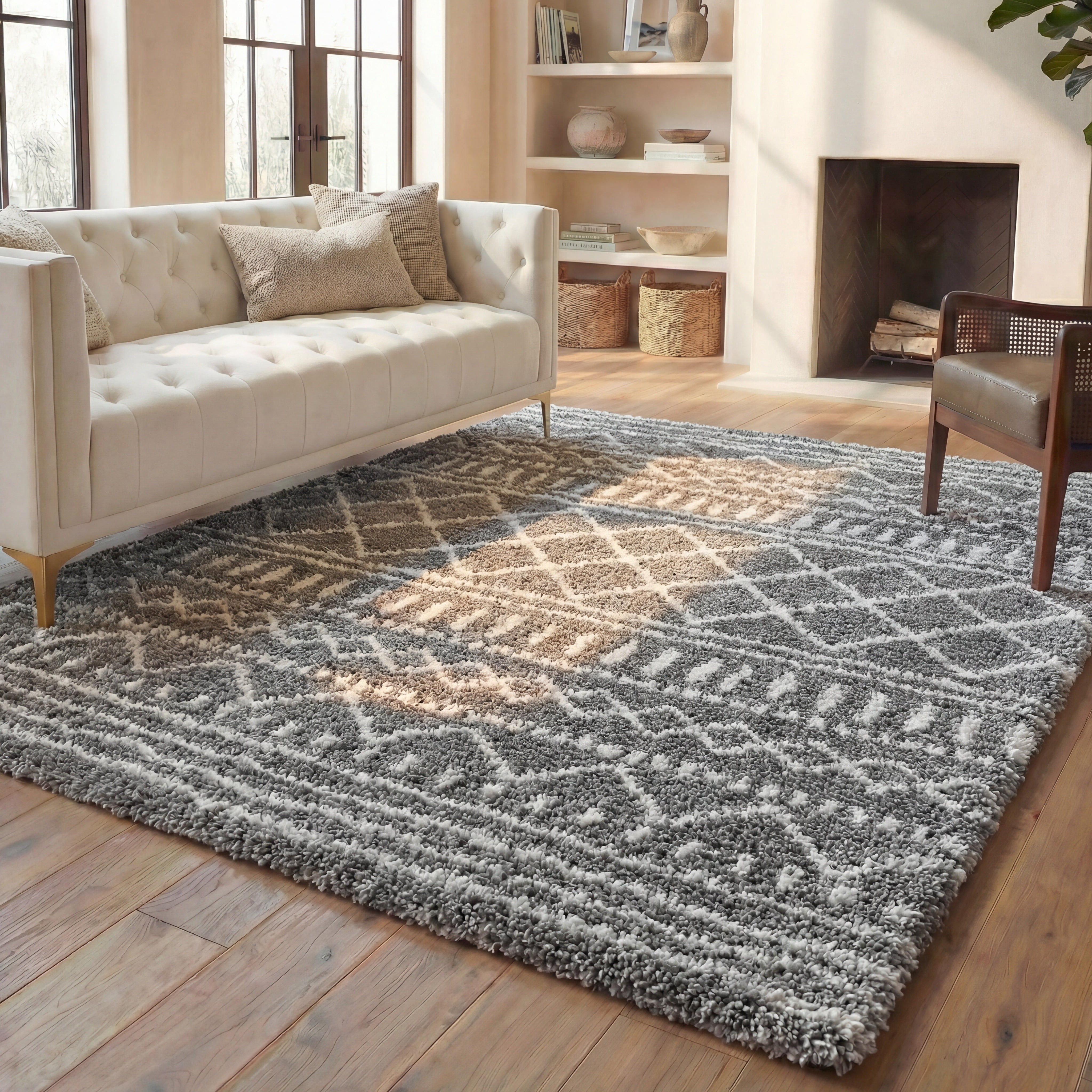 Safavieh Arizona Teagan Geometric Shag Area Rug, Brown/Ivory, 2'3" x 4'
