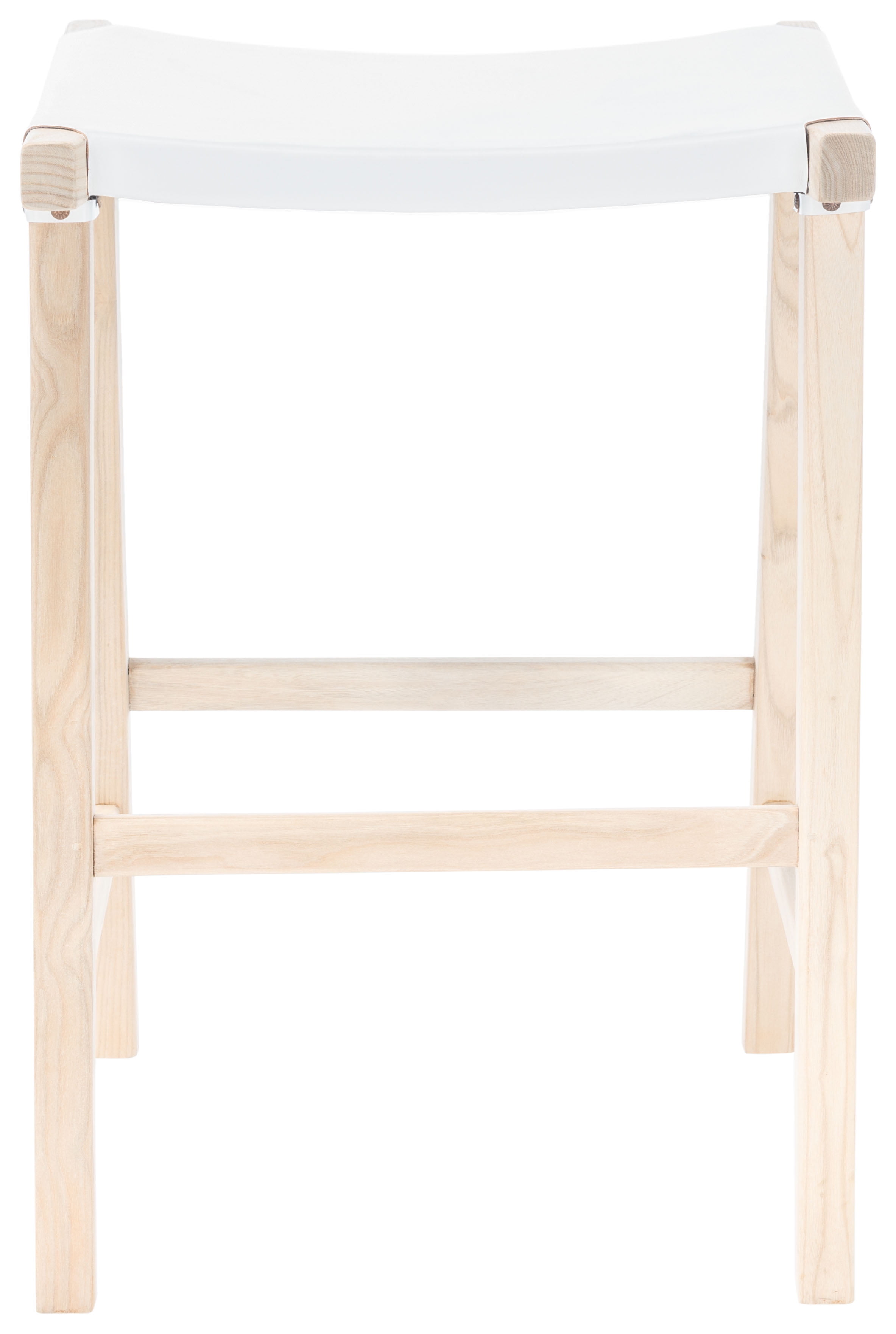 Sawhorse-Inspired White Leather and Natural Wood Counter Stool