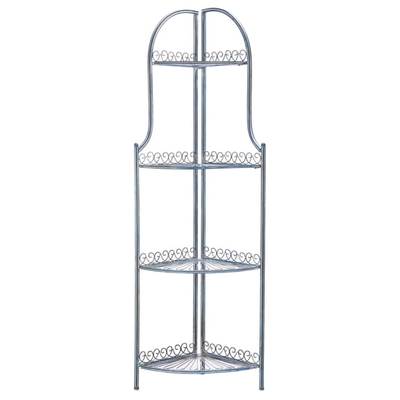 SAFAVIEH Abarrane Outdoor Wrought Iron 4 Tier Corner Shelf, Antique Blue