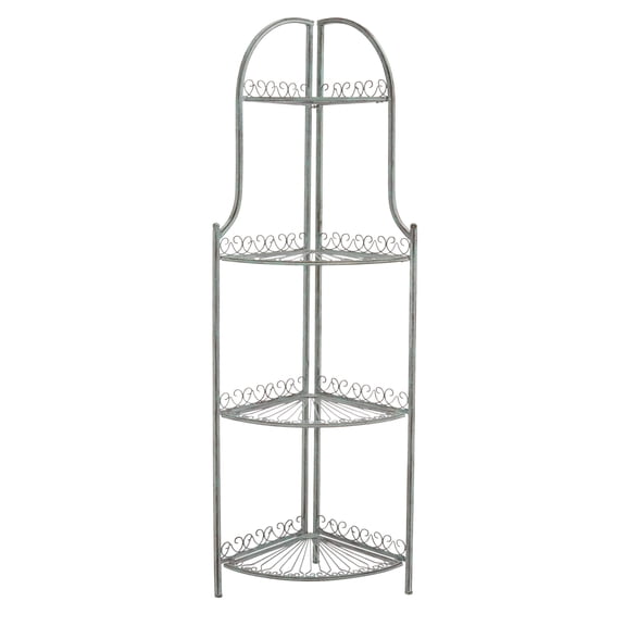 SAFAVIEH Abarrane Outdoor Wrought Iron 4 Tier Corner Shelf, Antique Green