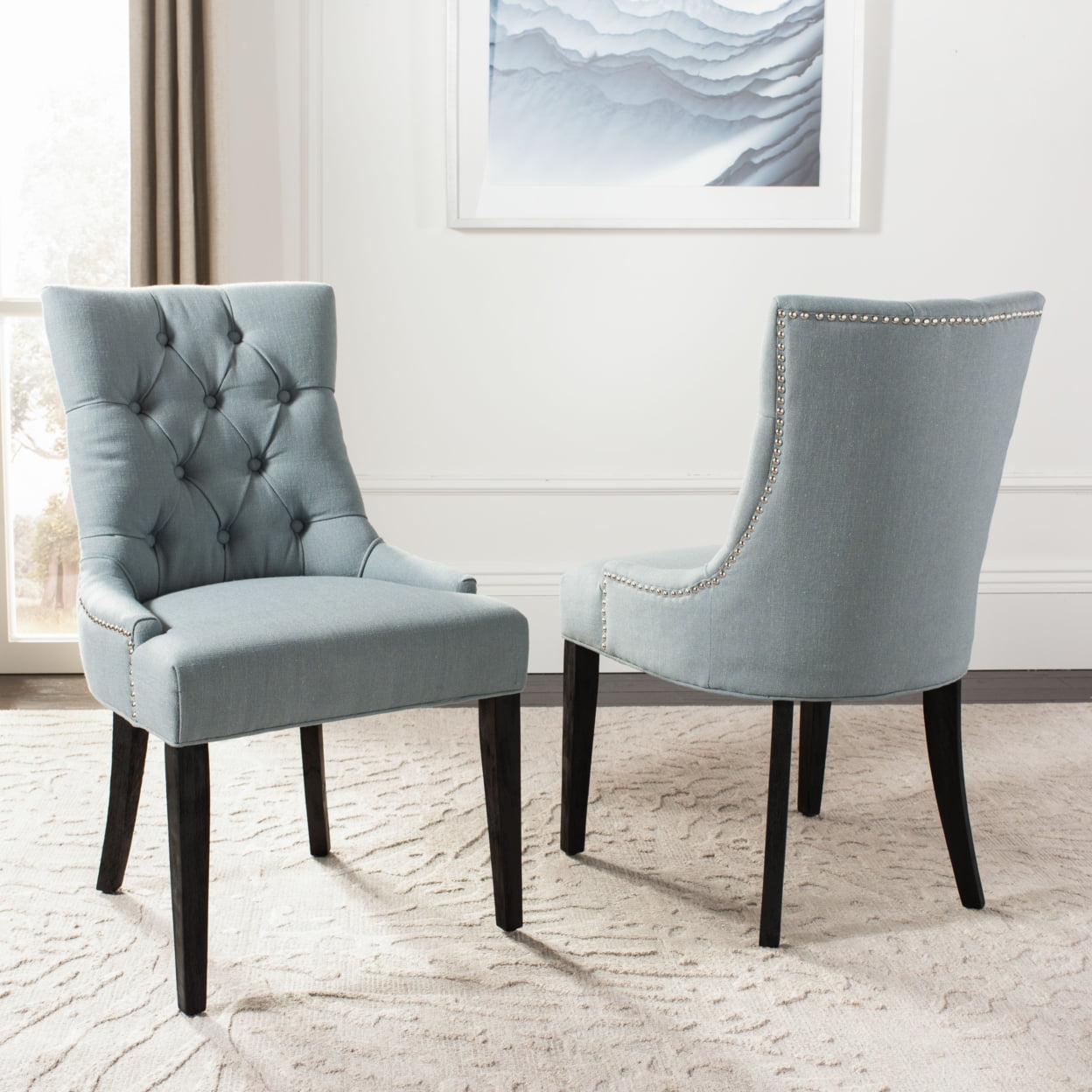 Elegant Sky Blue Linen Upholstered Parsons Side Chair