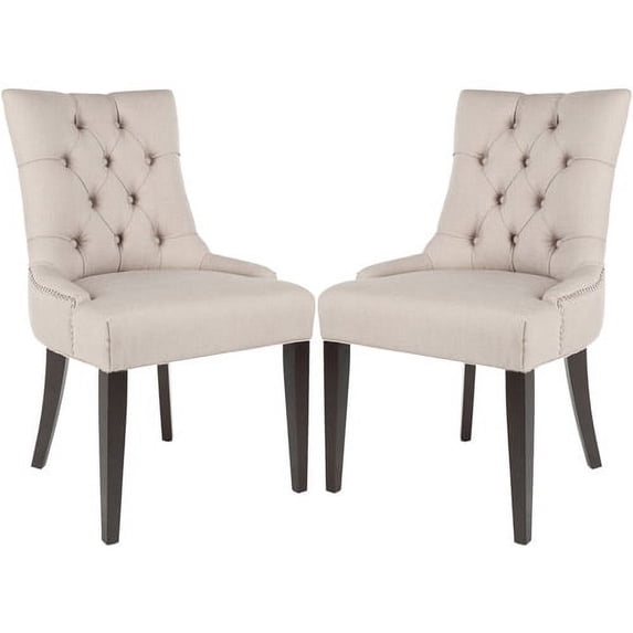 SAFAVIEH Abby 19"H Tufted Side Chair, Taupe, Set of 2