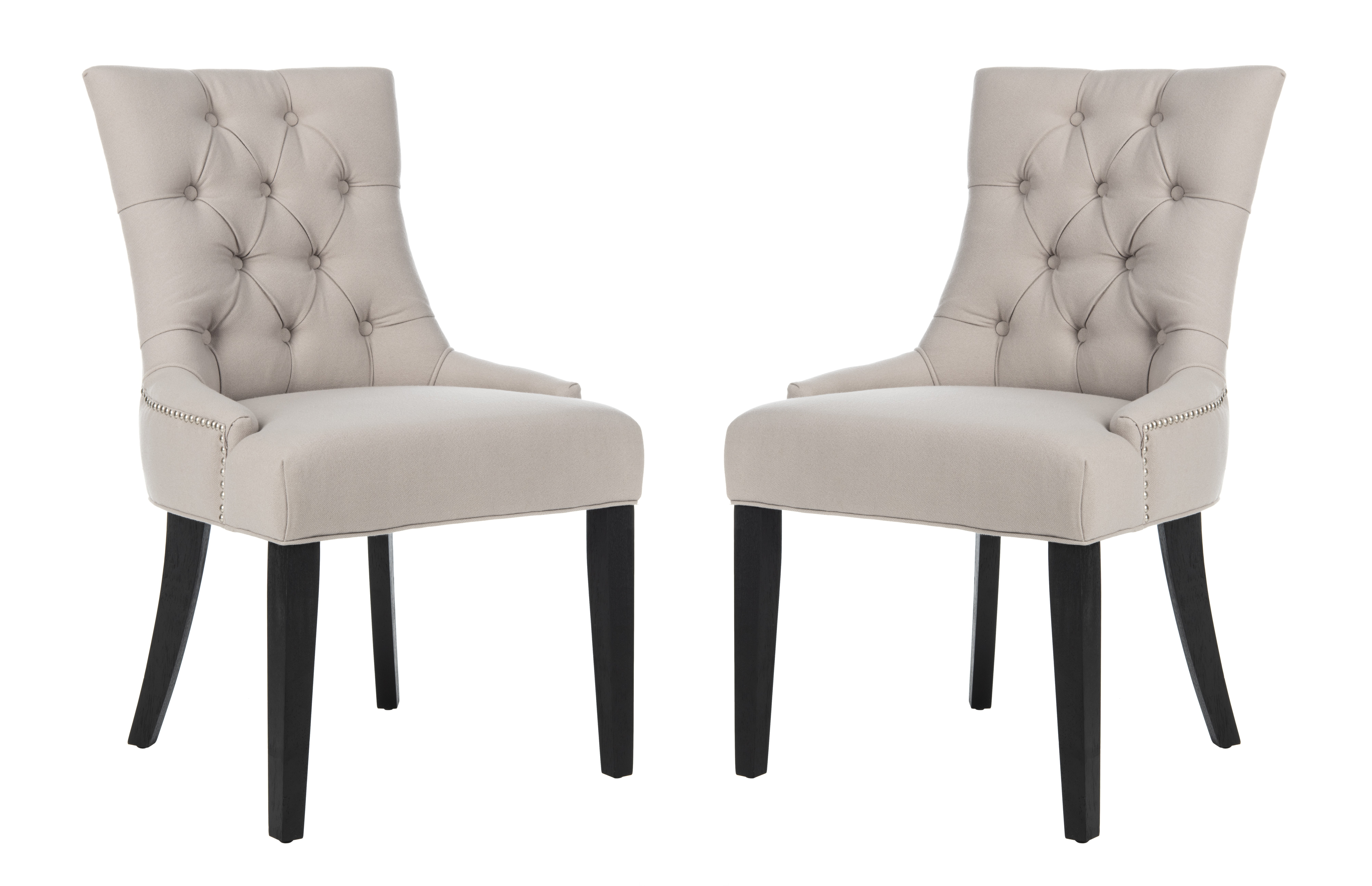 Elegant Taupe Linen and Birch Wood Parsons Side Chair Set
