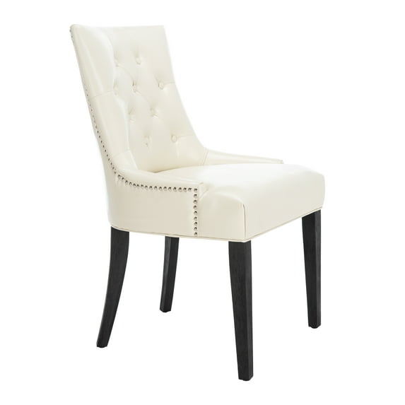 SAFAVIEH Abby Flat Cream/Espresso Bicast Leather Tufted Side Chair (Set of 2) (22 in. W x 23.8 in. D x 36.4 in. H)