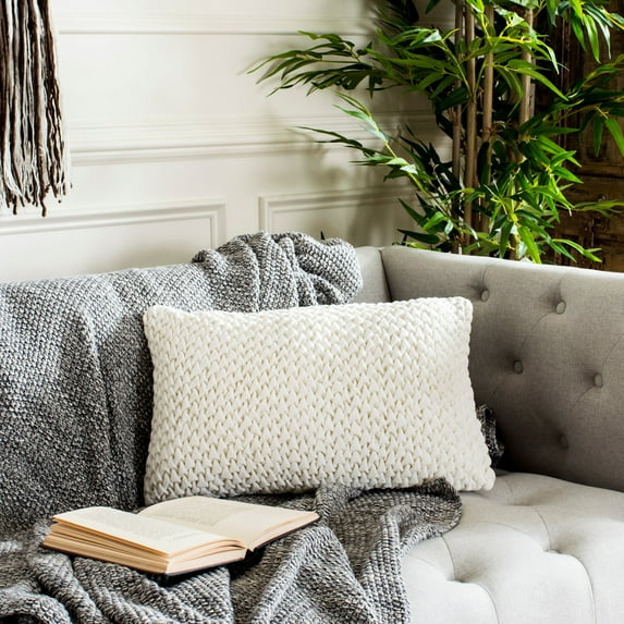 SAFAVIEH Abella Solid Textured Pillow, 12" x 20", Cream