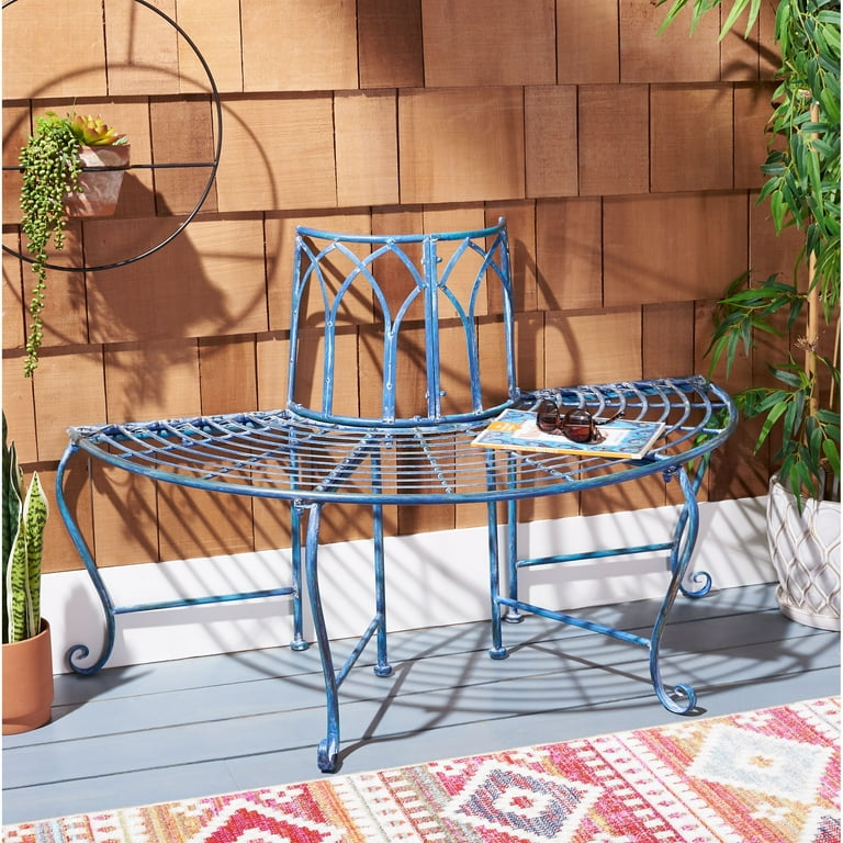 SAFAVIEH Abia Outdoor Patio Wrought Iron Semi Tree Bench, Antique