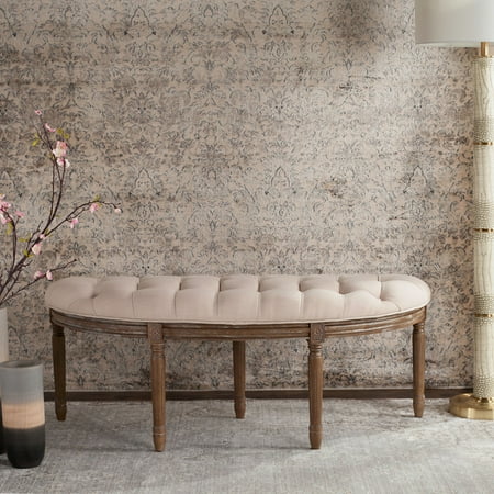 SAFAVIEH Abilene Tufted Rustic Semi Circle Bench, Beige/Rustic Oak