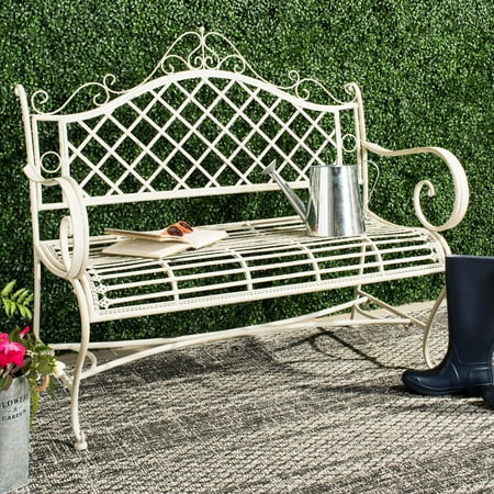 SAFAVIEH Abner Outdoor Patio Wrought Iron Garden Bench, Antique White