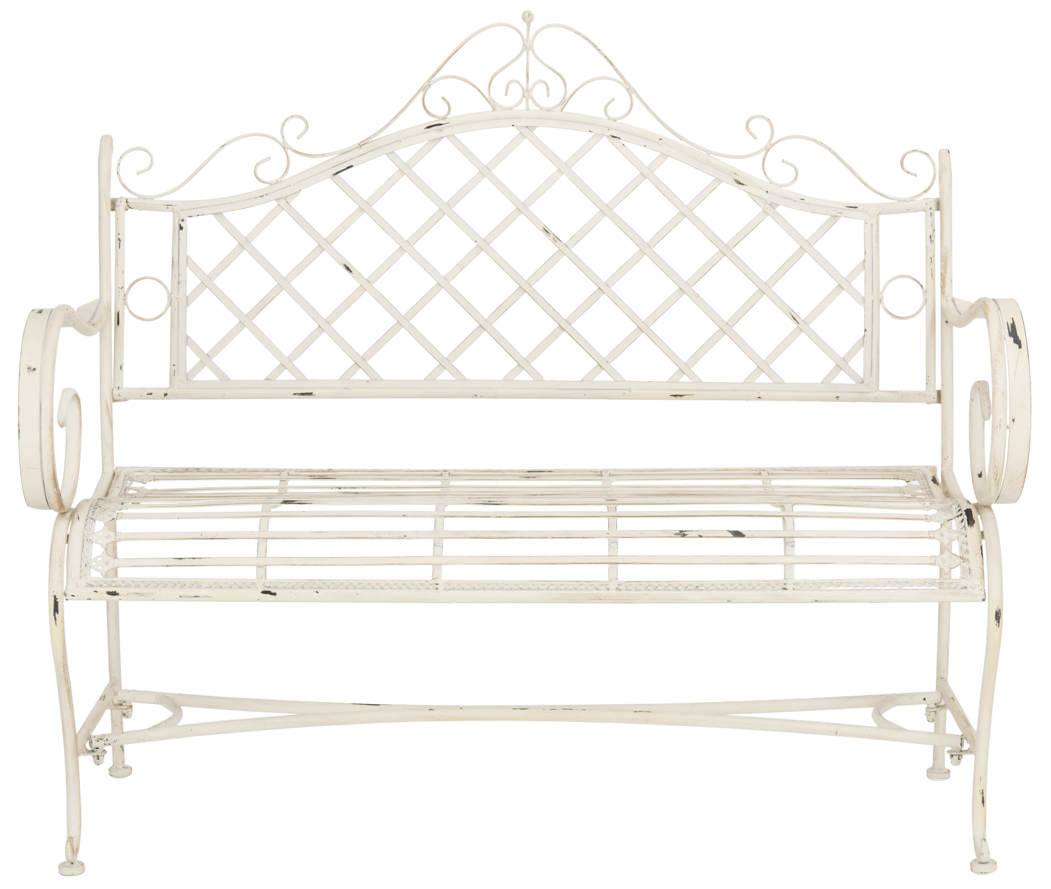 SAFAVIEH Abner Outdoor Patio Wrought Iron Garden Bench, Antique White
