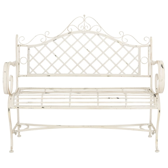 SAFAVIEH Abner Outdoor Patio Wrought Iron Garden Bench, Antique White