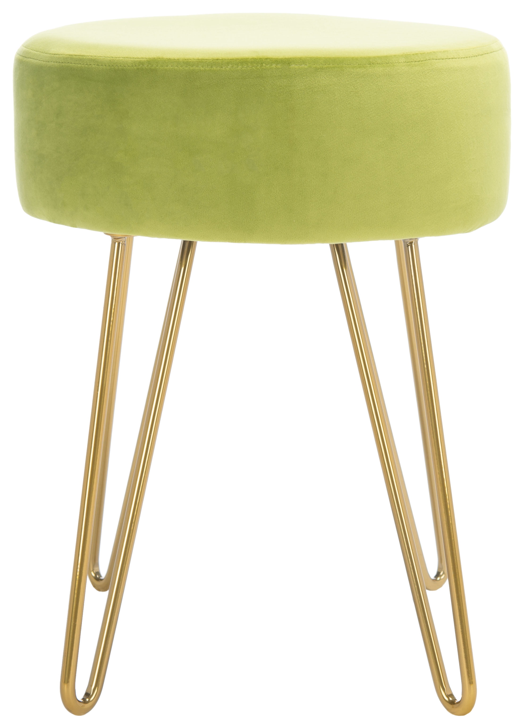 Abrea Pear Velvet Round Ottoman with Gold Hairpin Legs